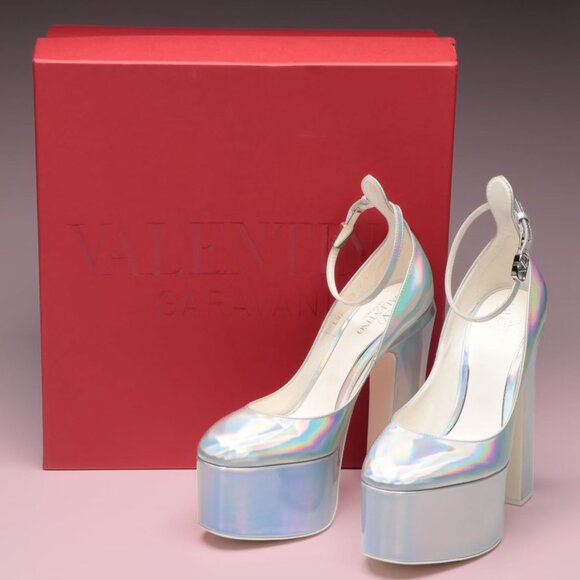 Valentino Tan-Go 155 Silver Iridescent Platform Pumps - Picture 5 of 12